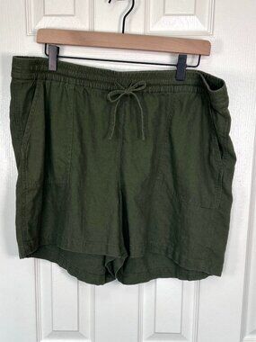 J. Crew Factory Linen Blend Tie Waist Olive Green Shorts Size XL